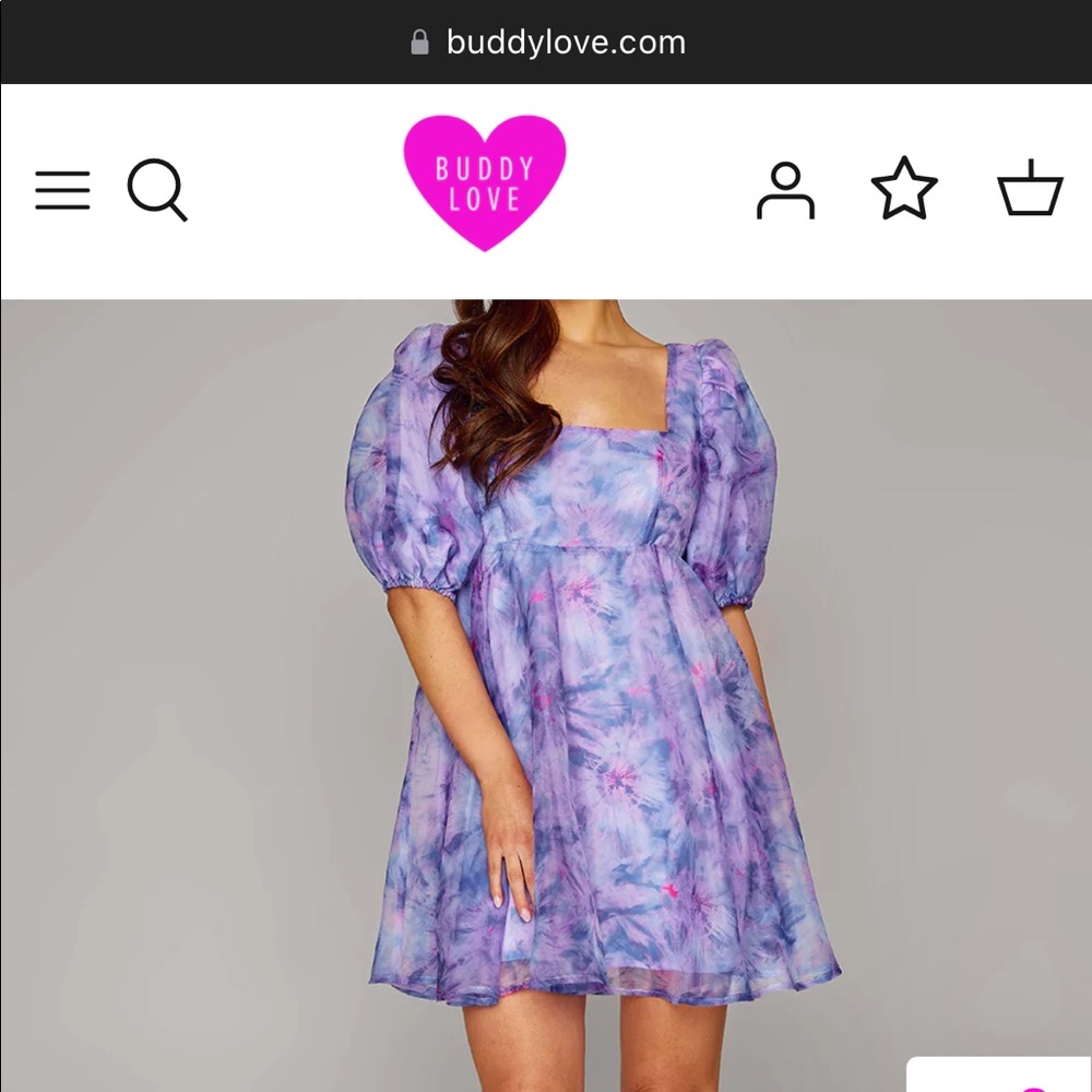 BuddyLove Lyla Puff Sleeve Baby Doll Dress - Ripple - M / Purple / Abstract